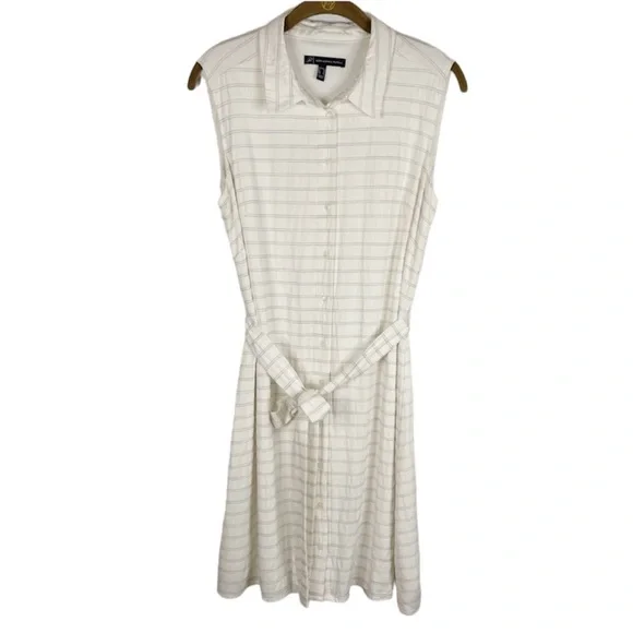 adrianna papell shirt dress Adrianna Papell Ivory Linen Blend Midi Safari Utility Shirt Dress sz 10